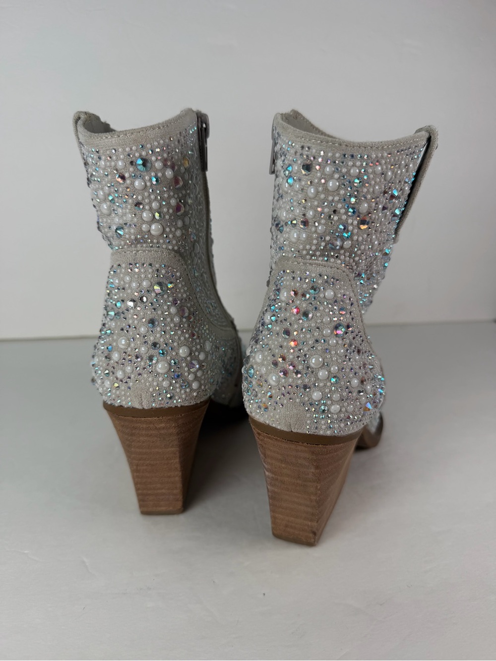 Very G Kady Pearl Women’s Size 8 Rhinestone Western Cowboy Ankle Boots White - Picture 11 of 14